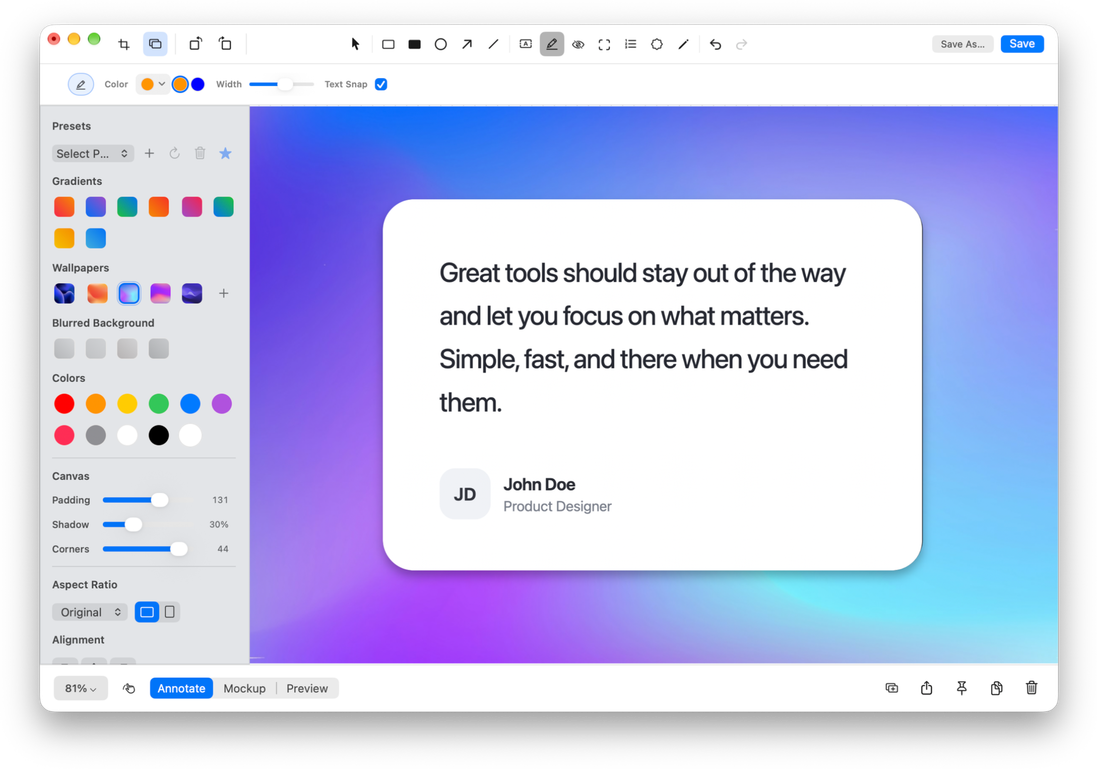 Kommentieren eines Screenshots im DeskUtils-Editor